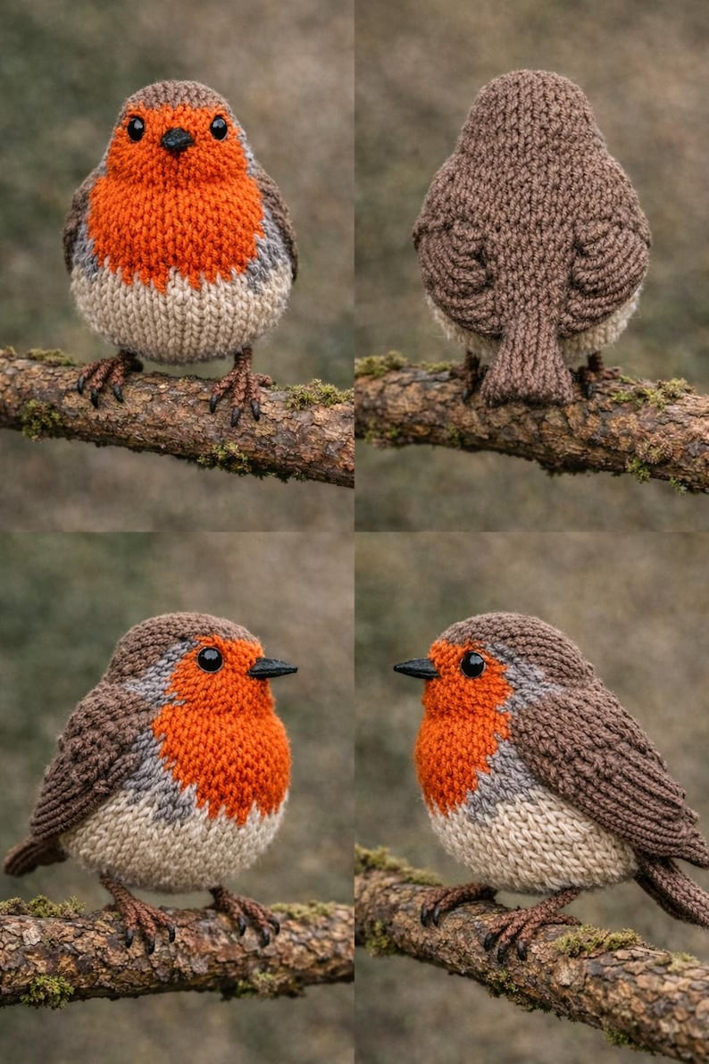 Free! Robin Pattern Realistic Robin Knit Pattern – Multilingual PDF Woodland Bird Tutorial ...