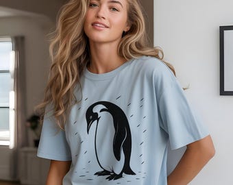Penguin Graphic T Shirt Unisex & Youth | Comfort Colors® Oversized Tee | Minimal Animal Art Shirt | Aesthetic Gift