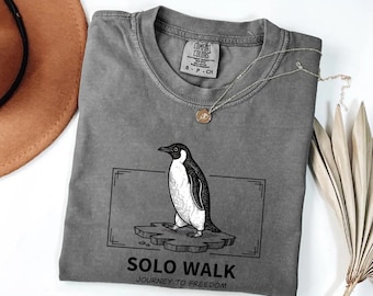 Comfort Colors Penguin T-Shirt Unisex & Youth | Solo Walk Journey to Freedom | Vintage Washed Graphic Tee Gift