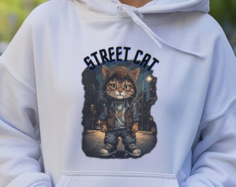 Street Cat Hoodie Sweatshirt Unisex, Urban Cat Graphic Hoodie, Gildan Streetwear Pullover, Cool Cat Gift