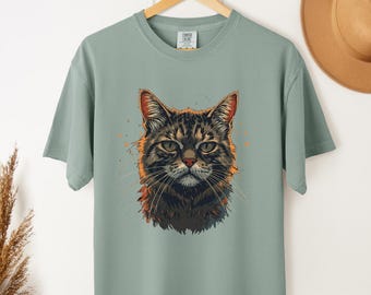 Cat Face Graphic T Shirt Comfort Colors Unisex Cat Lover Tee Youth & Adult Cute Animal Art Shirt Gift
