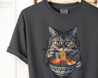 Comfort Colors Ramen Cat Shirt, Cute Kawaii Noodle Cat Graphic Tee, Funny Japanese Food T Shirt, Cat Lover Gift, Unisex Vintage Washed Top