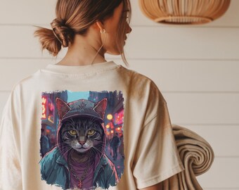 Comfort Colors Street Art Cat T-Shirt | Unisex Graphic Tee