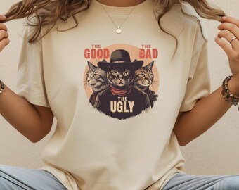 The Good The Bad The Ugly Cat T Shirt, Western Cowboy Cat Graphic Tee, Comfort Colors Bella Canvas Unisex Youth