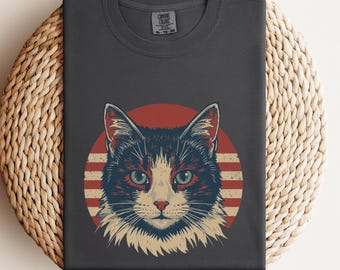 Vintage  Cat Shirt, Retro Sunset Kitten Tee, Comfort Colors® Bella Canvas Unisex T-Shirt, Cute Cat Lovers Gift, Cat Mom Dad Graphic Tee