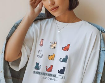 Funny Cat Loading T-Shirt – Comfort Colors Vintage Graphic Tee – Cute Aesthetic Cat Lover Gift for Cat Mom & Dad
