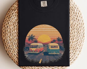 Retro Van Life Sunset T-Shirt, Comfort Colors Youth Unisex Tee, Vintage Travel Graphic Shirt, Summer Road Trip Gift