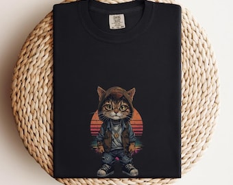 Cat Graphic T Shirt, Comfort Colors Unisex & Youth Tee, Cute Streetwear Cat Shirt, Retro Aesthetic Cat Lover Gift