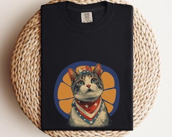 Comfort Colors Unisex Cat Graphic T-Shirt - Vintage Style Soft Cotton Tee for Kids/Youth, Cute Kitten Gift