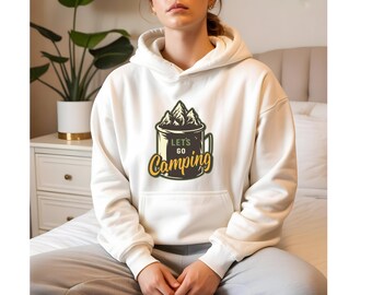 Lets Go Camping Hoodie Sweatshirt | Gildan Unisex Camping Sweatshirt | Outdoor Nature Lover Gift