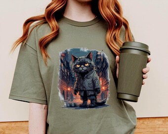 Urban Cat Graphic T-Shirt Comfort Colors Unisex & Youth | Street Style Cat Shirt | Gift for Cat Lovers