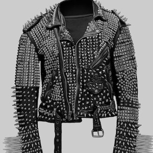 Herrpunkläderjacka – Spikade nitar, "Punk’s Not Dead"-märke baktill, specialdesignad Brando-passform i svart kohud
