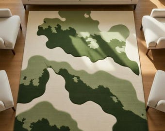 Green 3D Moss Rug, Extreme High-Low Pile Hand Tufted Wool Rug, Biophilic Nature Decor Forest Floor Relief Rug for Living Room Bedroom