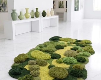 Green Moss Area Rug, 3D Nature Inspired Rug, Tufted Moss Carpet, Organic Modern Home Decor, Living Room Rug, Handmade Moss Rug