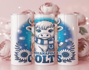 Niebieski Krowa 20oz Tumbler Wrap PNG | Wzór sublimacji Western Football | Kwiatowy Galaxy Skinny Tumbler do pobrania w wersji cyfrowej