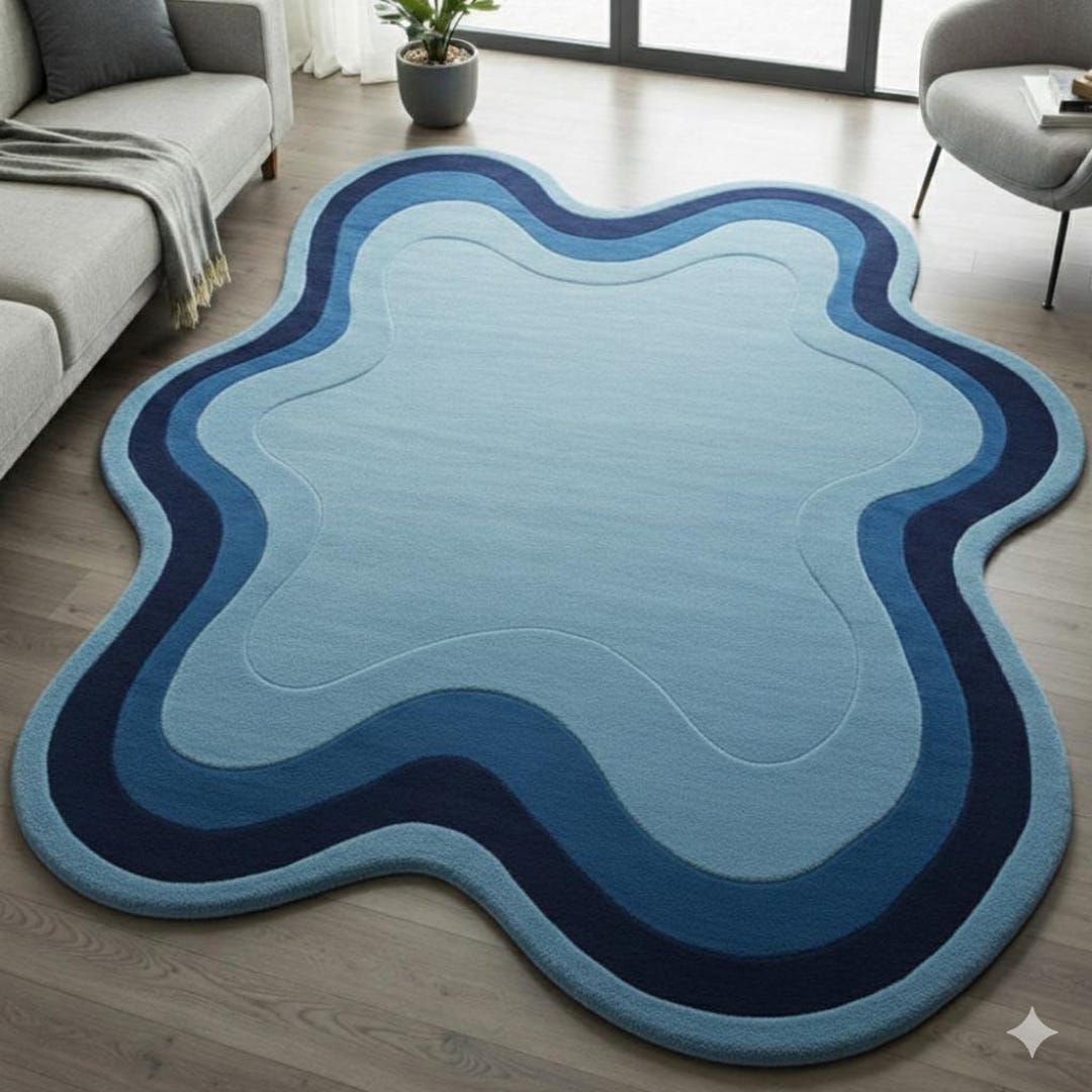 Modern Wavy Shape Area Rug Blue Gradient Abstract Designer Carpet - Etsy