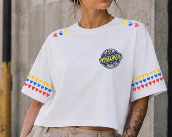 Venezuela T-Shirt VZLA 58, Venezuelan Flag Hearts Tee, Made in Venezuela Shirt, Venezuelan Pride Gift, Unisex Casual White Graphic Tshirt
