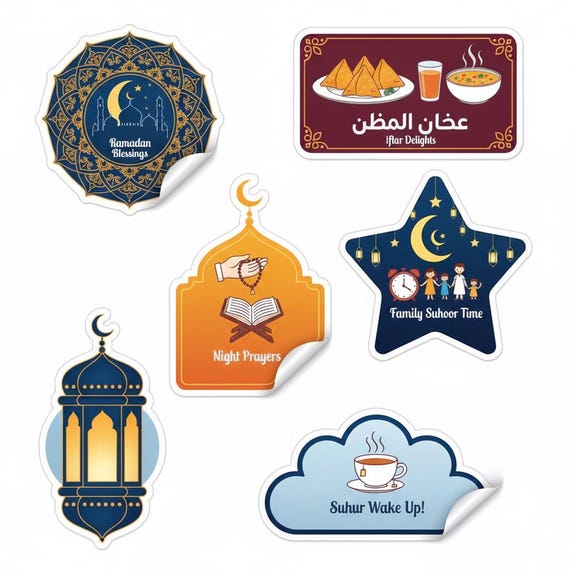 Ramadan Sticker Set, Happy Ramadan, Iftar Time, Suhur Blessings (Digital Download)