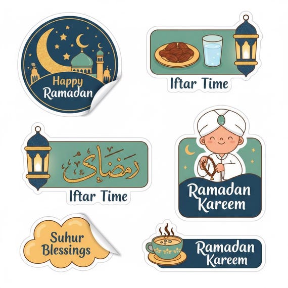 Ramadan Sticker Set, Happy Ramadan, Iftar Time, Suhur Blessings (Digital Download)