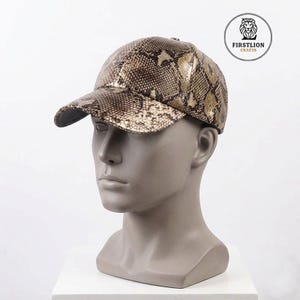Genuine Python Snakeskin Leather Baseball Cap Adjustable Strap Metallic Embossed Fashion Hat