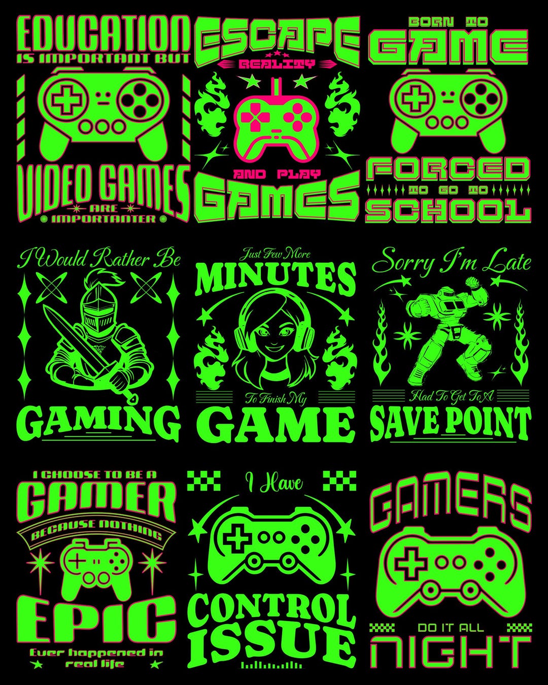 9 Gaming PNG Bundle | Video Game Sublimation Designs for Shirts | Gamer ...