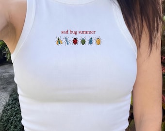 Embroidered Sad Bug Summer Tank, Bug Tee, Cottagecore Insect Tank Top, Minimal Nature Bug Baby Tee, Embroidered Bug Shirt, Gift for Her