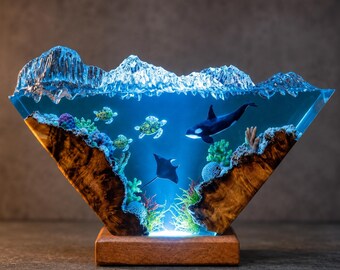 Orca & Sea Turtle Resin Lamp, Ocean Epoxy lamp Resin Table Lamp, Custom Lamp Personalized Room decor Gifts, Gift for Mom dad