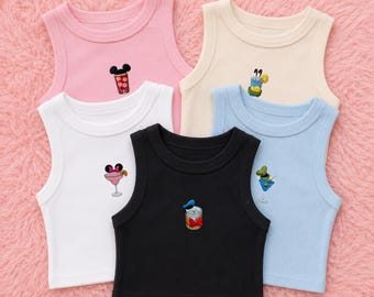 Custom Embroidered Epcot Drinking Tank Top, Mickey Minnie Cocktail Crop Tank, Disney Bachelorette Party Outfit, Girls Trip Matching Tee