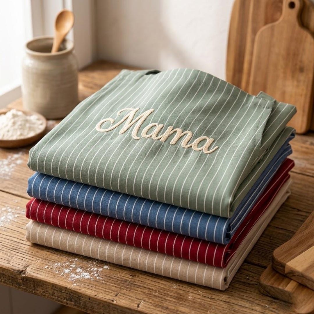 Personalized Striped Apron With Pockets, Embroidered Baking Kitchenwear ...