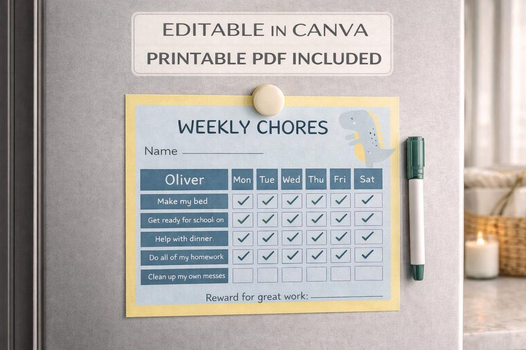 Editable Kids Chore Chart Canva Template | Printable Weekly Chore Chart ...