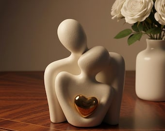 Abstract Couple Sculpture – Romantic Couple Statue, Modern Home Decor Figurine, Minimalist Art for Bedroom Decoration, Valentine Gift