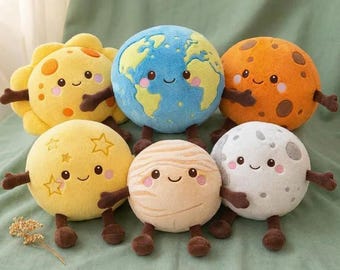 Smile Face Planet Plush Toys / Earth Moon Sun Mars Saturn Venus Star Solar System Plush | Kawaii Planet Plush Cute Stuffed Doll Gift For her