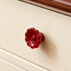 Ceramic Flower Knob, Red Flower Knobs - Decorative Pulls