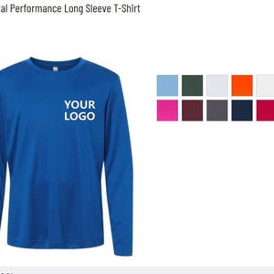 Aangepast logo-ontwerpshirt, Core 365 CE10LY Youth Capital Performance T-shirt met lange mouwen, persoonlijk geborduurd logo, jouw bedrijfslogo