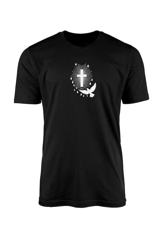 Embroidered Christian Unisex t-shirt Dove with Cross 100% Cotton, religious gift, faith