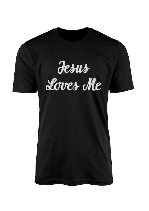 Christian Embroidered T-shirt Jesus loves me 100% cotton white black grey Faithful wear