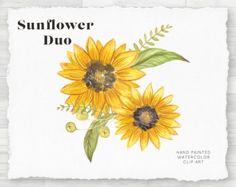 Watercolor PNG Clip Art - Sunflower Set, Transparent Individual PNG