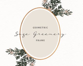 Single PNG Watercolor Clip Art - Sage Greenery Oval, A4 and 8.5 x 11 Frame