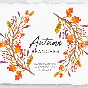 Rustic Watercolor Wreath Clipart - Autumn Branches, Transparent Individual PNG