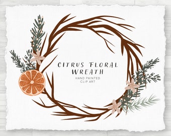 Rustic Sage Green Clipart - Citrus Floral Wreath