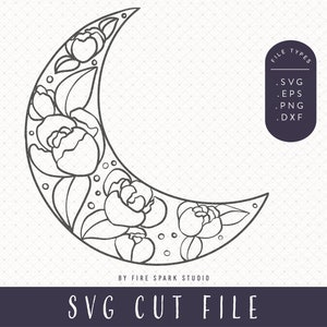 Moon Flower Line Art SVG Cut File