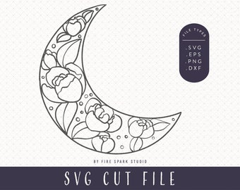 Moon Flower Line Art SVG Cut File