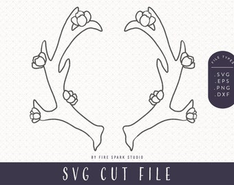 Floral Antlers Line Art SVG Cut File