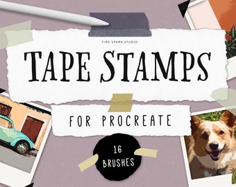 Procreate Tape Stamp Brushes - Procreate App, Digital Scrapbooking