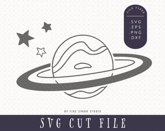 SVG Cut File - Planet Clip Art, Planet and Stars, Saturn