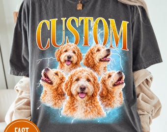 Comfort Colors® Custom Dog Photo Shirt, Personalized Pet Name Tee, Retro 90s Bootleg Rap Tee Style, Dog Mom Dad Lover Gift