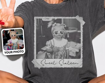 Comfort Colors® Sweet Sixteen Photo Shirt, Personalized Vintage Birthday T Shirt, Custom 16th Birthday Gift, Retro Picture Party Tee