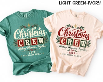 Comfort Colors® Custom Christmas Crew Shirt, Personalized Family Name Tee, Matching Holiday T Shirts, Christmas Family Gift