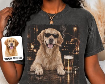 Comfort Colors® Custom Dog Photo Shirt, Personalized Funny Pet Portrait Tee, Dog Bar Beer Sunglasses, Dog Dad Lover Gift