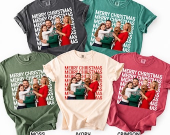 Comfort Colors® Custom Christmas Photo Shirt, Personalized Family Picture Tee, Merry Christmas Graphic T Shirt, Holiday Photo Gift